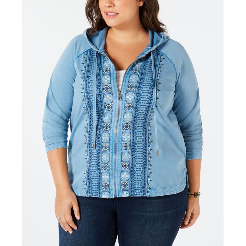Style & Co Plus Size Cotton Embroidered Hoodie